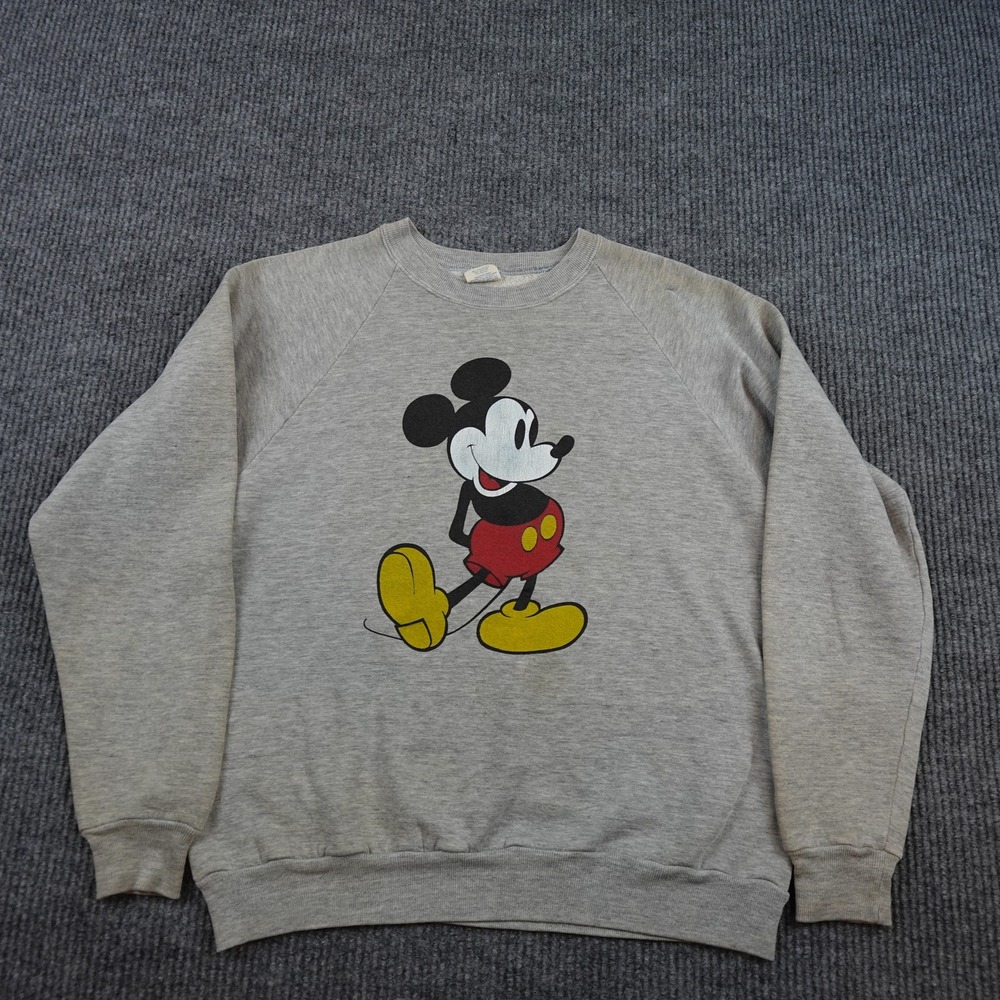 Vintage Disney Sweatshirt Mens XL Gray Fleece Crewneck Pullover Mickey Mouse USA